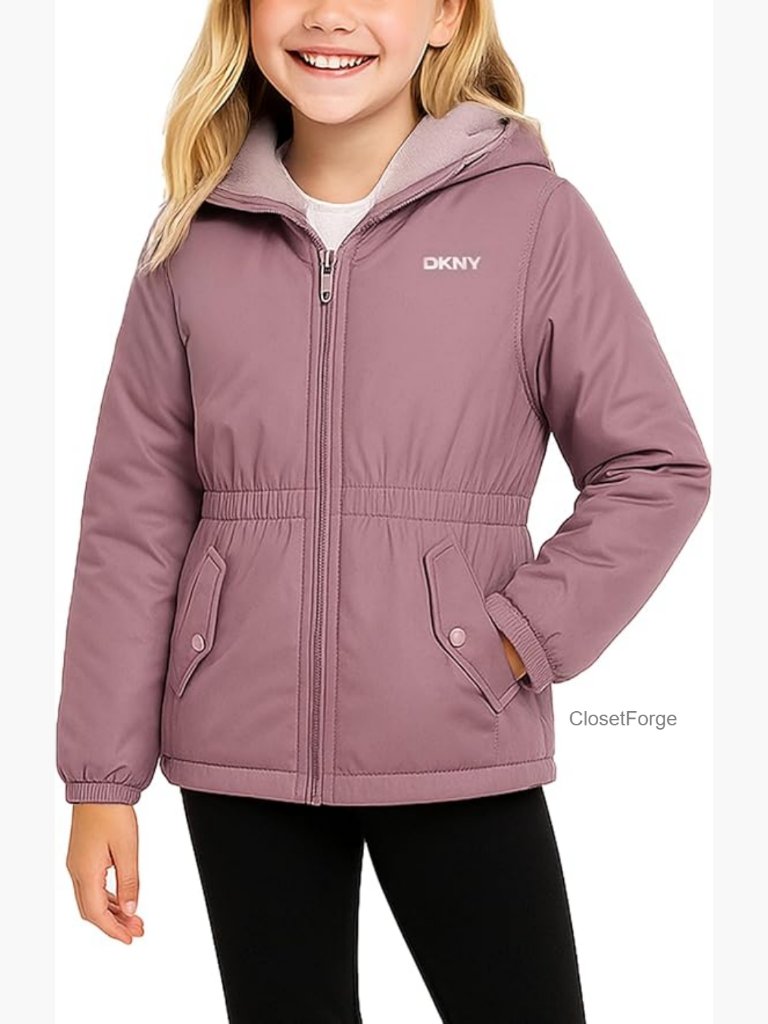 Girls Reversible Puffer Jacket - Sherpa Lined Quilted Winter Ski Coat